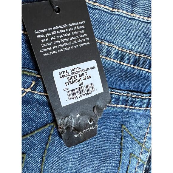 True Religion Rickie Fit Denim Big T Straight Leg Jeans 34 - Picture 6 of 6